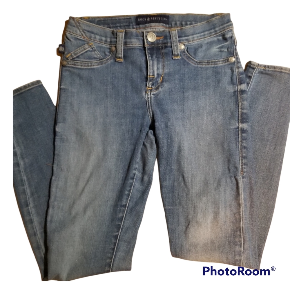 Rock & Republic Teen Juniors Size 4 Medium Wash Skinny Leg Low Rise Blue Jeans